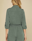 Reese Roll up Sleeve Flap Pockets Drawstring Romper