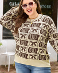 Plus Size Western Bows & Horseshoes Long Sleeve Sweater
