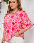 Kaiya Floral Print Ruffled Half Sleeve Plus Size Babydoll Blouse
