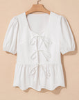 Bow Puff Sleeve Peplum Top
