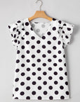 Halo Polka Dot Ruffled Sleeve V Neck Blouse