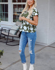 Floral Split Neck Short Sleeve Blouse