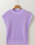 Pointelle Knit Short Sleeve Sweater