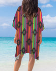 Neon Aztec Duster Kimono Coverup Women's Long Cover Up