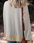 Stripe Ribbed Trim Drop Shoulder Top
