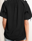 Bow Puff Sleeve V-Neck Blouse