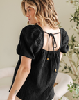 DAVINA CROCHET SQUARE NECK TEXTURED SHORT SLEEVE BLOUSE