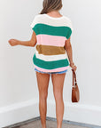Elliot Color Block Notch V Neck Sweater Top