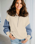 Checker Patchwork Kangaroo Pocket Half-Zip Hoodie