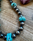NFR Collection Necklace – 8mm & 14mm Sterling Silver Pearls with 20mm Turquoise Disc – Handmade by The Bijoux FAB – 23.5"