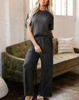 Dallas Drawstring Side Crewneck Tee and Loose Pants Set