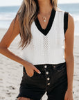 Veronica Eyelet Knit V Neck Sweater Vest