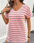 Stripe V-Neck Short Sleeve T-Shirt