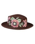 Artisanal Hand Painted Hat Suede Brown 603822