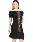 Artisanal Embroidered Dress 100% Cotton Black 604007