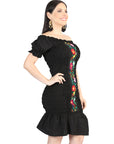 Artisanal Embroidered Dress 100% Cotton Black 604007