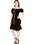 Artisanal Embroidered Dress 100% Cotton Black 604007