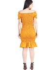 Artisanal Embroidered Dress 100% Cotton Mustard 604008