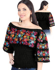 Artisanal Embroidered Blouse 100% Cotton Black 604009