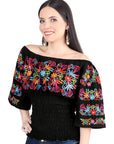 Artisanal Embroidered Blouse 100% Cotton Black 604009