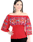 Artisanal Embroidered Blouse 100% Cotton Red 604010
