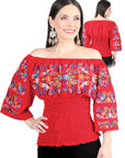 Artisanal Embroidered Blouse 100% Cotton Red 604010