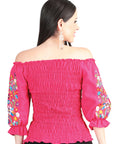 Artisanal Embroidered Blouse 100% Cotton Fuchsia 604011