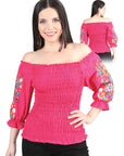 Artisanal Embroidered Blouse 100% Cotton Fuchsia 604011