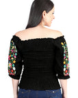 Artisanal Embroidered Blouse 100% Cotton Black 604012