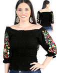 Artisanal Embroidered Blouse 100% Cotton Black 604012
