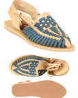 Mexican Artisanal Sandals Leather Navy Blue/Natural 604019
