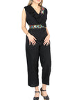 Artisanal Embroidered Jumpsuit 100% Cotton Black 604047