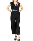Artisanal Embroidered Jumpsuit 100% Cotton Black 604047