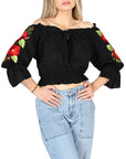 Artisanal Embroidered Blouse 100% Cotton Black 604050