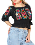 Artisanal Embroidered Blouse 100% Cotton Black 604051