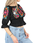 Artisanal Embroidered Blouse 100% Cotton Black 604051