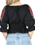 Artisanal Embroidered Blouse 100% Cotton Black 604051