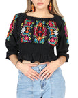 Artisanal Embroidered Blouse 100% Cotton Black 604051