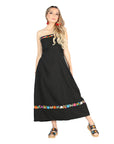 Artisanal Embroidered Dress 100% Cotton Black 604053