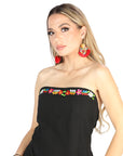Artisanal Embroidered Dress 100% Cotton Black 604053