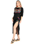 Artisanal Embroidered Dress 100% Cotton Black 604054