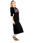 Artisanal Embroidered Dress 100% Cotton Black 604054