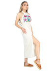Artisanal Embroidered Dress 100% Cotton Beige 604057