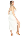 Artisanal Embroidered Dress 100% Cotton Beige 604057