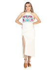 Artisanal Embroidered Dress 100% Cotton Beige 604057