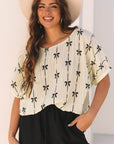 Aviana Bow Print Puff Short Sleeve Top