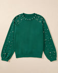 Solid Pearl Drop Shoulder Round Neck Sweater