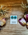 Blue Magnesite Turquoise & Red Cluster Stud Earrings