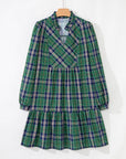 Plaid Frilled Collar Long Sleeve Mini Dress