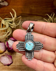Zia Symbol Pendant with Golden Hill Turquoise – Sterling Silver – Native Made – Fits 8mm